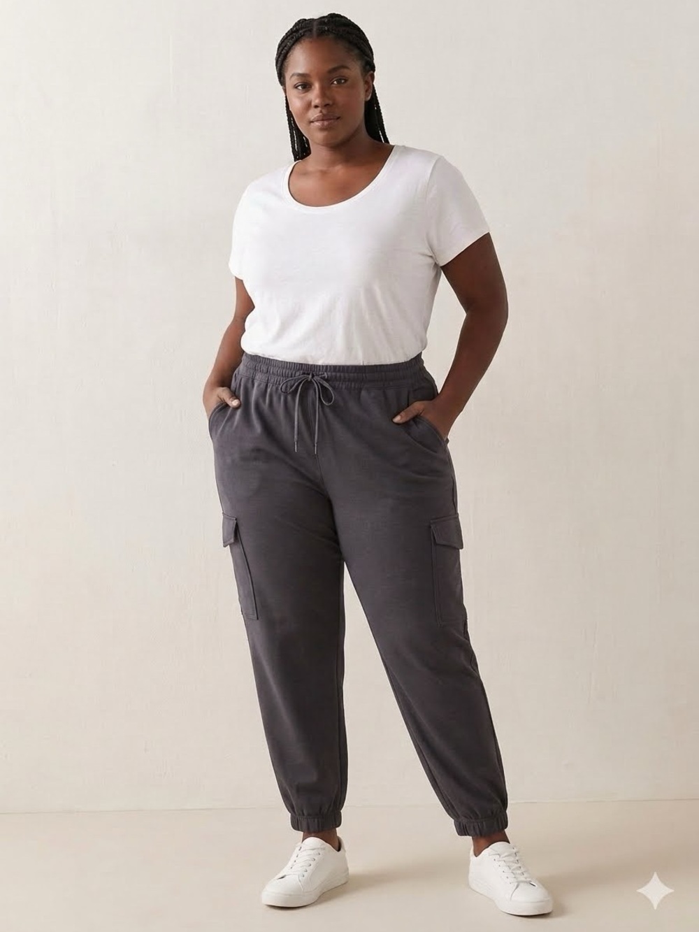H&M | Fleece Lined Relaxed Fit Cargo Sweatpants Joggers in Charcoal Grey Size XL